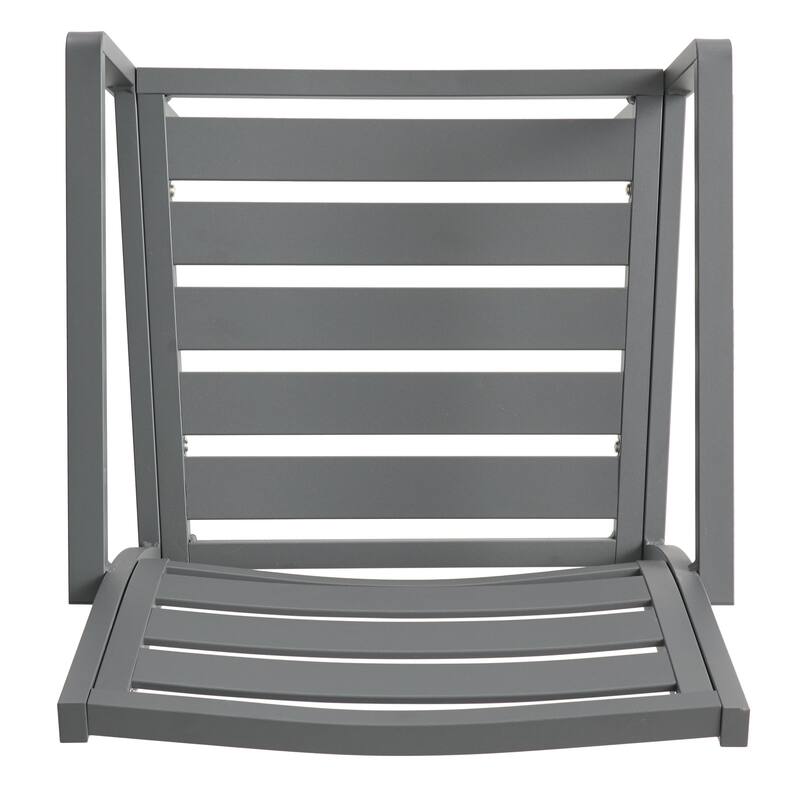 Roomfitters Modern Outdoor Aluminum Slat Back Dining Chairs, Rust Resistant Frame, Gun Metal Gray, Set of 2
