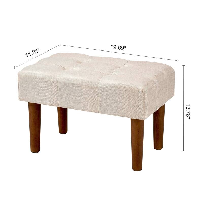 Javlergo Set of 1 or 2 Linen Ottoman Foot Rest with Wooden Legs Tufted Rectangle Upholstered Footstool for Couch Living Room
