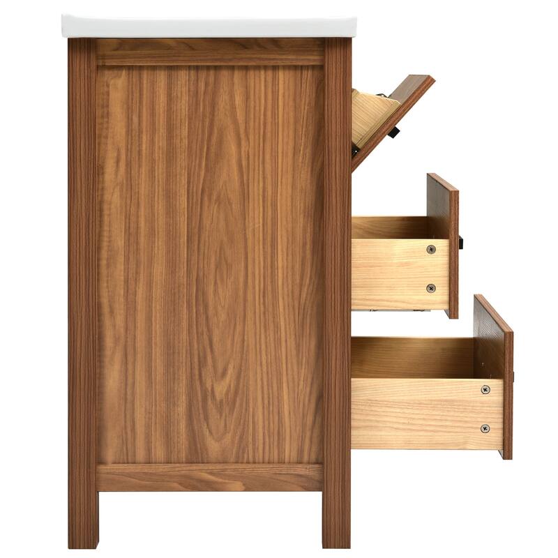 Bathroom Vanity with Ceramic Basin Sink, Bathroom Storage Cabinet with 2 Drawers, Bathroom Vanities with 1 Tip-Out Drawer