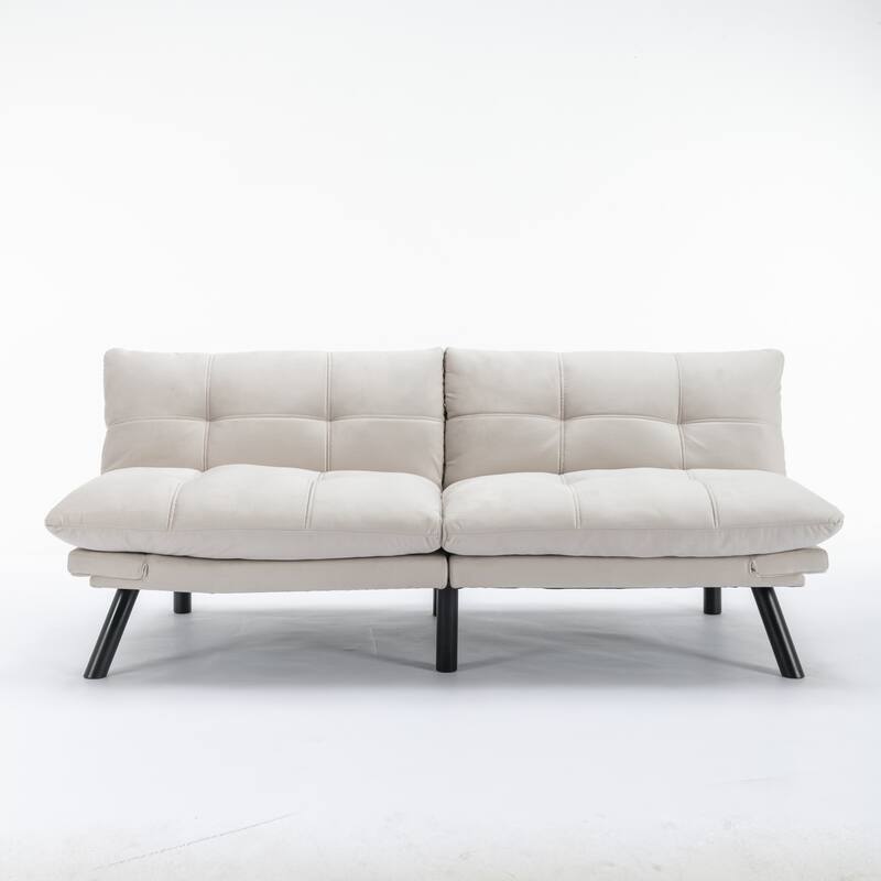 Small Space Convertible Folding Sofa Bed Modern Cream 2-seater Upholstered Sofa Adjustable Backrest Couch with Iron Legs