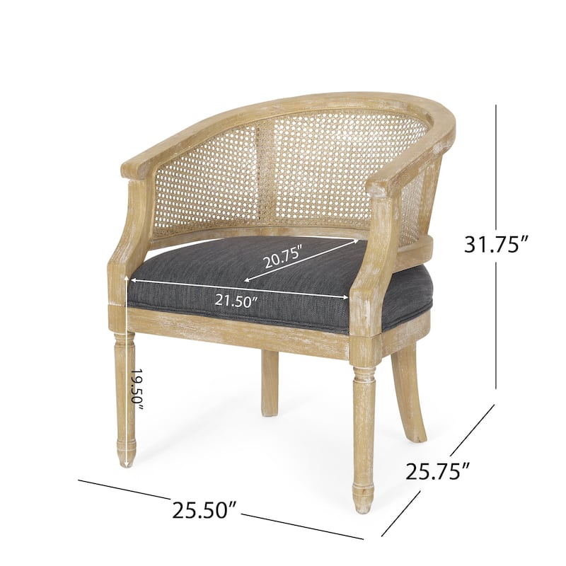 Roomfitters Natural Rattan Barrel Accent Chair, Cane Woven Backrest with Upholstered Seat