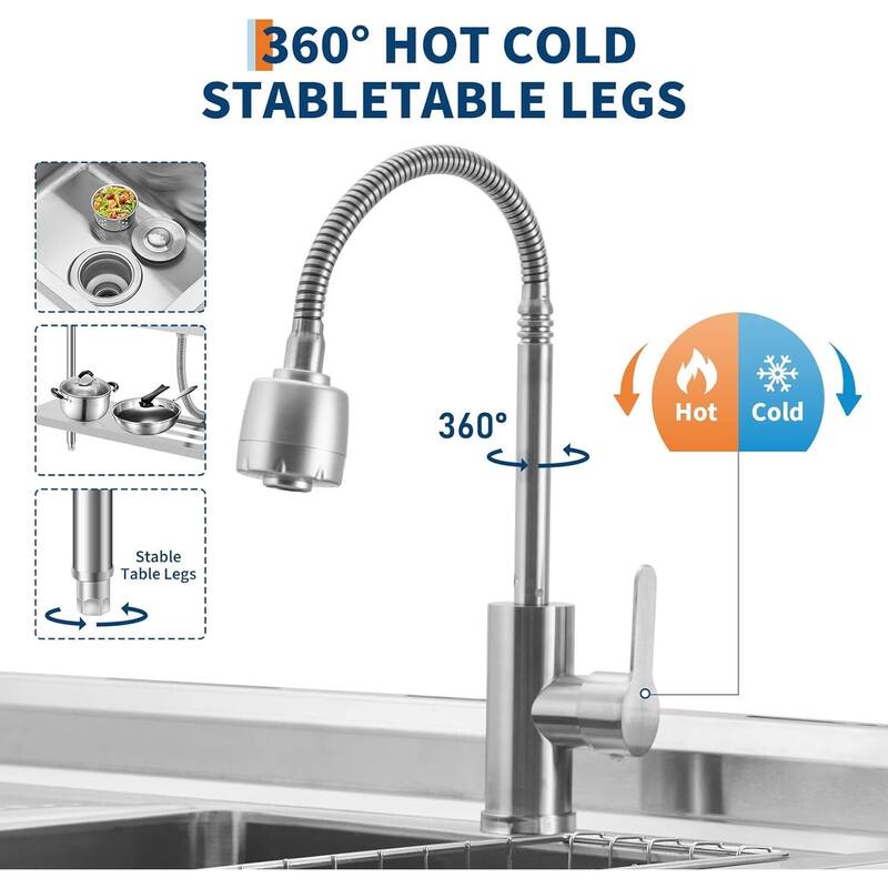 39.4"x19.7"x38.6" Freestanding Single Bowl Utility Sink with Pull-Out Hot & Cold Faucet