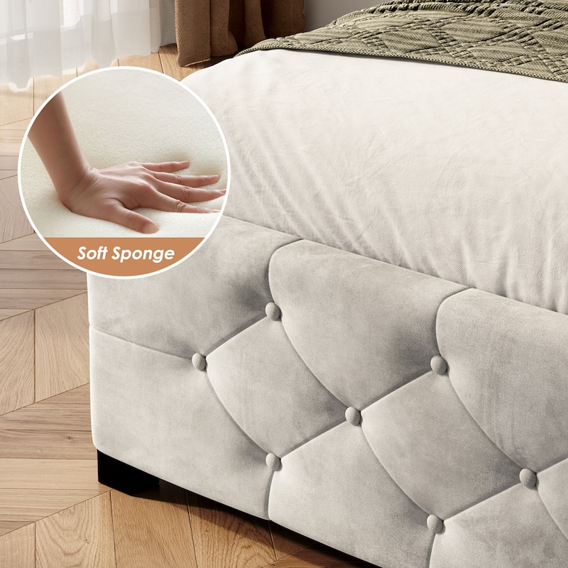 Upholstered Platform Bed, Velvet Fabric Storage Bed Frame with 4 Drawers and LED Headboard, No Box Spring Needed