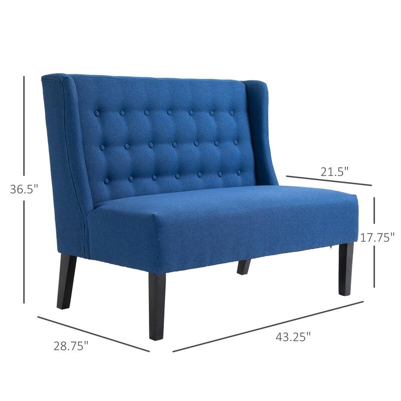 HOMCOM Linen Fabric Upholstery Double Sofa Tufted Loveseat Armless Couch Living Room Furniture with Wood Legs - 28.75*43.25*36.5