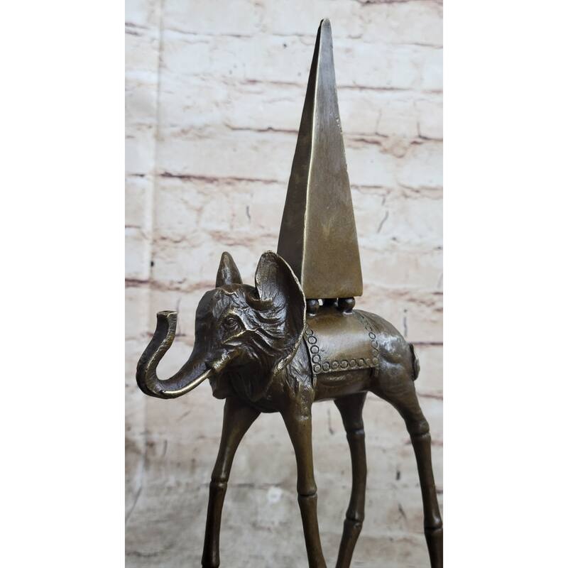 Salvador Dali Space Elephant Bronze Statue Sculpture Figure Surreal Art On Marble Base