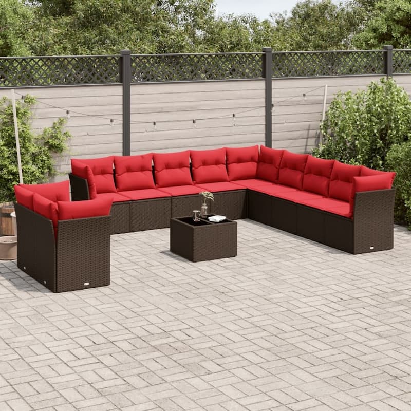 vidaXL 11/12 Piece Patio Sofa Set with Cushions Black/Brown/Gray Poly Rattan - 21.7 x 24.4 x 27.2
