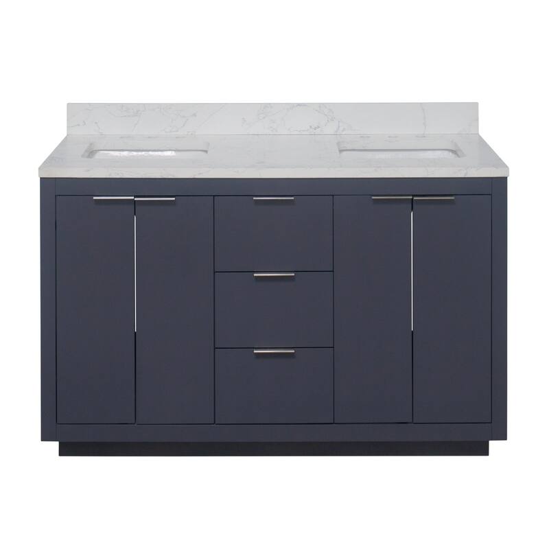KitchenBathCollection Stockholm 60" Floating Wall-Mounted Double Bathroom Vanity with Engineered Marble Top