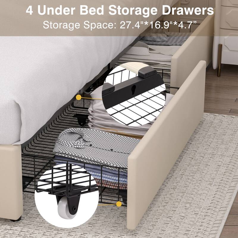 Javlergo Upholstered Platform Bed Frame with Storage Drawers and Adjustable Headboard, No Box Spring Needed