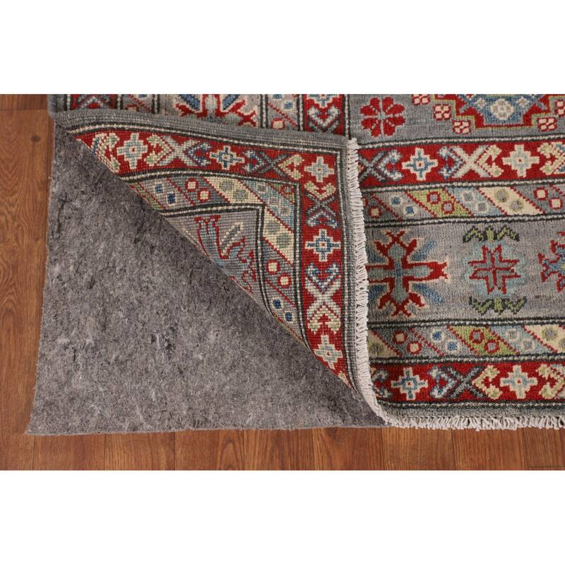 Oriental Geometric Kazak Area Rug Hand-Knotted Wool Carpet - 6'10" x 9'11"