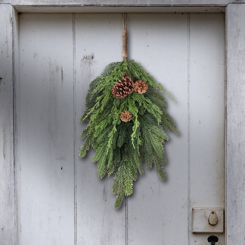 Cedar and Spruce Cone Teardrop Artificial Christmas Swag, 24-Inch, Unlit