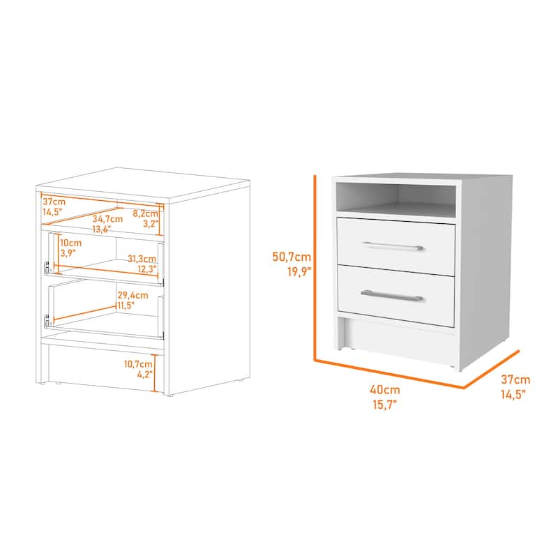 Philadelphia Nightstand with Two Drawers and Concealed Shelf