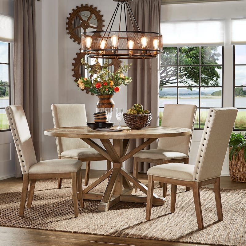 Benchwright Rustic X-base Round Pine Wood Dining Table by iNSPIRE Q Artisan