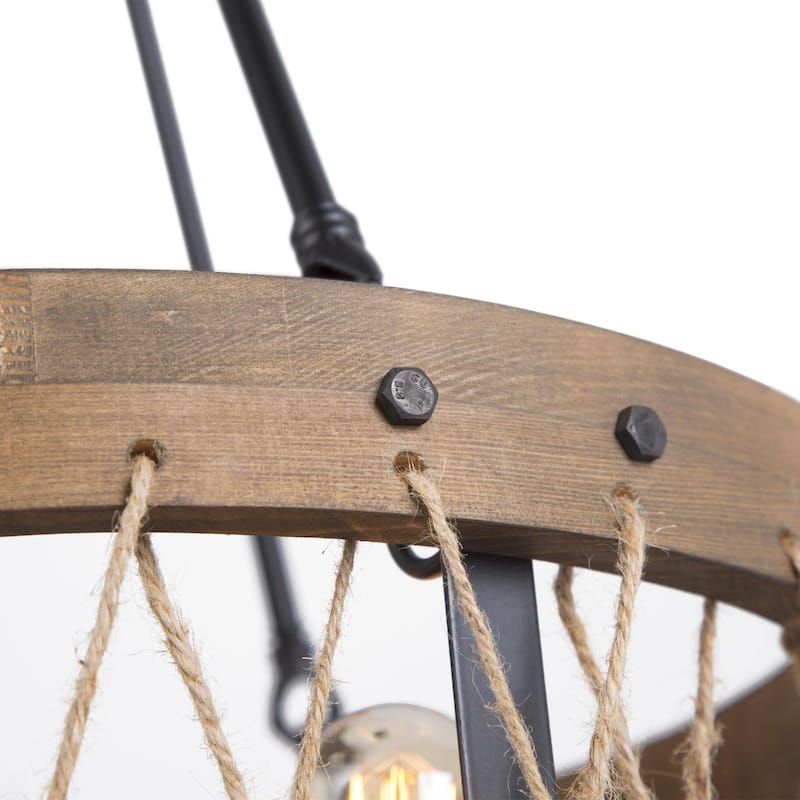 Farmhouse 5-Light Wood Drum Chandelier Island Lights for Dining Room - D18.1" x H27.6"