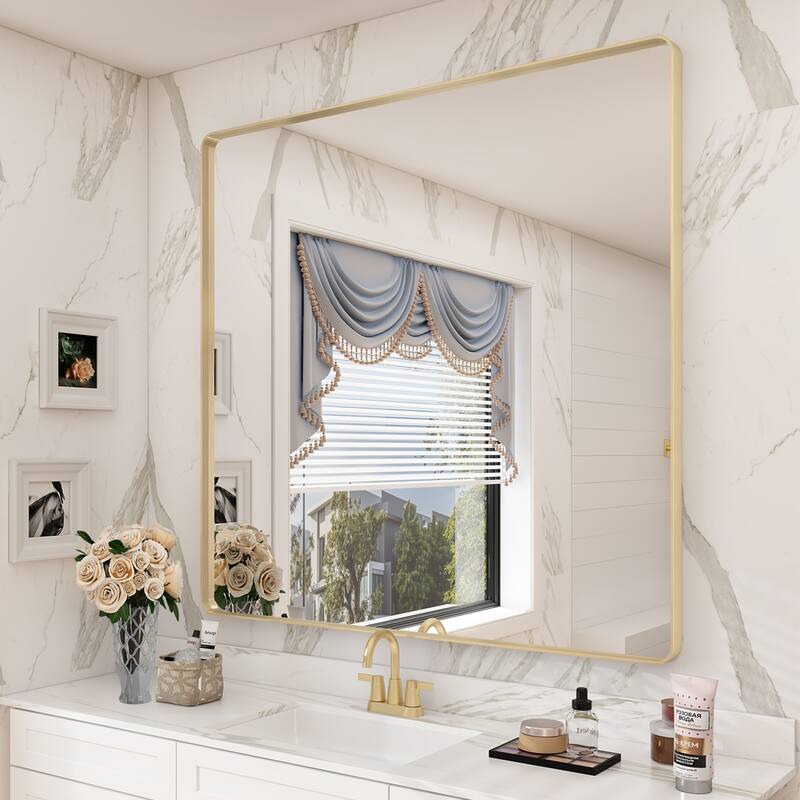 Modern Metal Frame Wall Mounted Bathroom Vanity Mirror - 36x36 - Gold