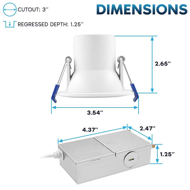 Luxrite 3 in. LED Recessed Ceiling Light J-Box 8W 5CCT 840 Lumens Dimmable Wet Rated IC Rated 12 Pack