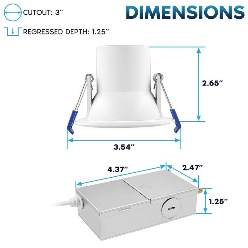 Luxrite 3 in. LED Recessed Ceiling Light J-Box 8W 5CCT 840 Lumens Dimmable Wet Rated IC Rated 4 Pack