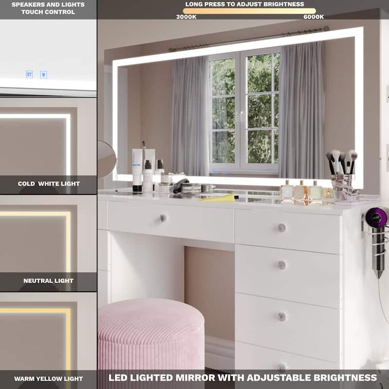 Boahaus Smart Extra-Large Vanity with LED Mirror & Bluetooth Speakers
