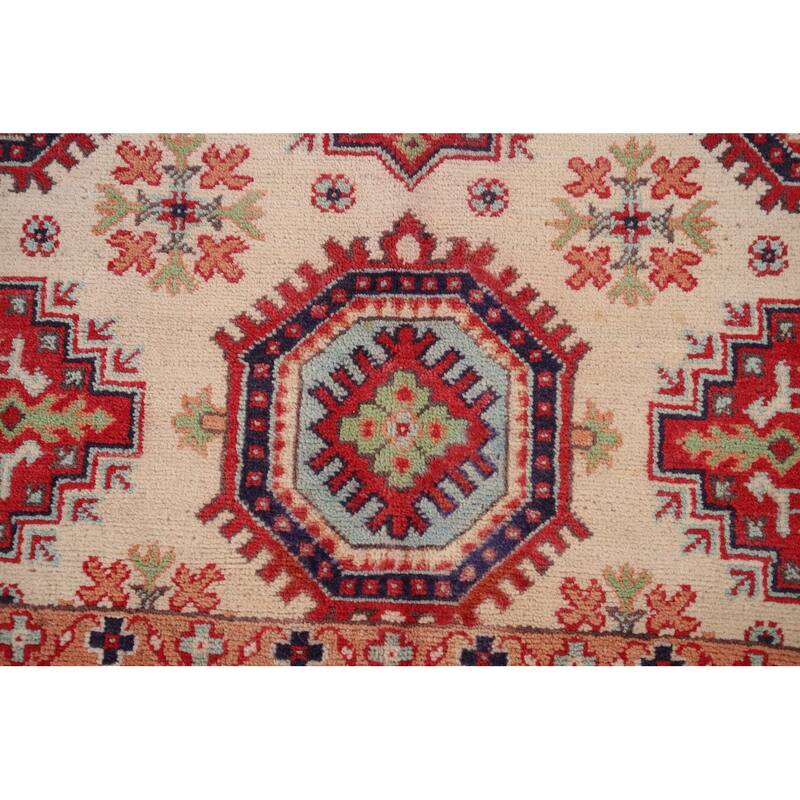 Beige / Ivory Kazak Oriental Area Rug Hand-Knotted Wool Carpet - 4'11" x 6'6"