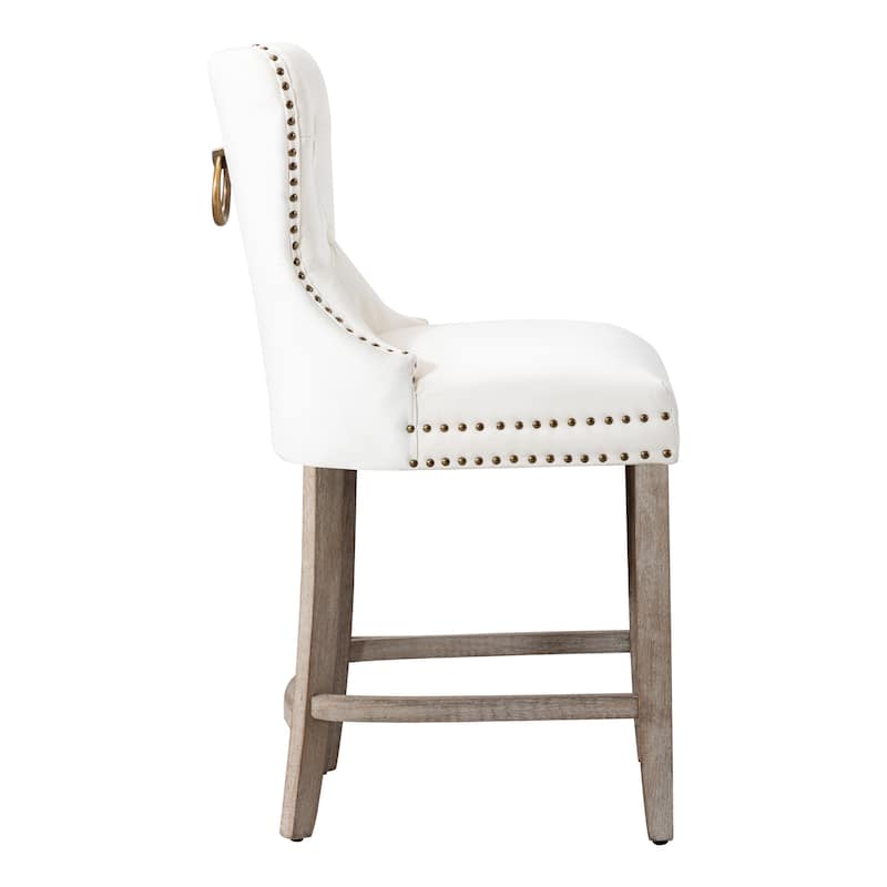 Carter 24" Wingback Tufted Nailhead Counter Stool with Antique Grey Legs