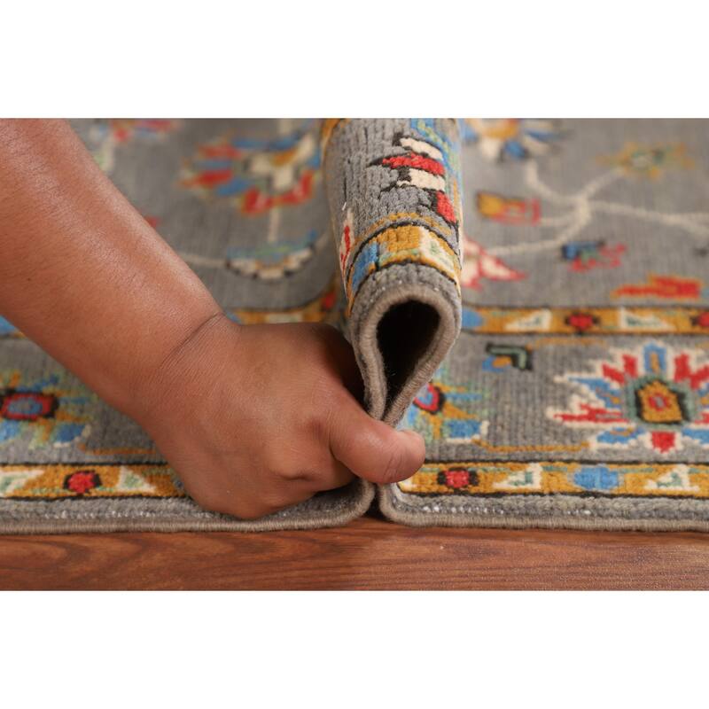 All-Over Gray Oushak Oriental Accent Rug Handmade Wool Carpet - 3'4" x 5'2"