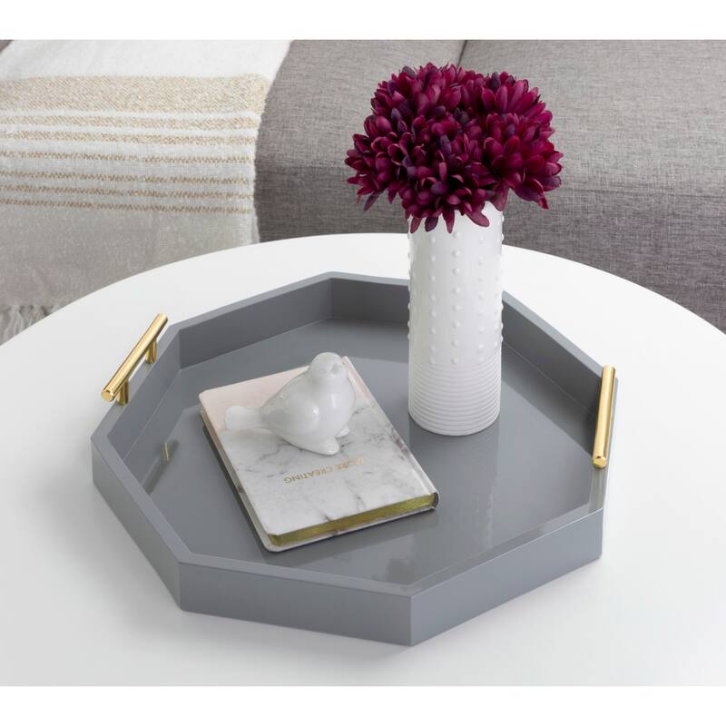 Kate and Laurel Lipton Octagon Decorative Tray with Metal Handles - 18x18