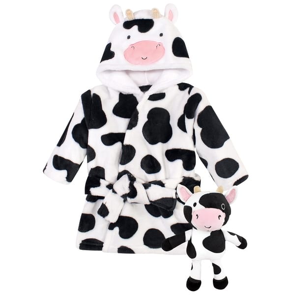 slide 1 of 1, Hudson Baby Unisex Baby Plush Bathrobe and Toy Set, Cow, One Size - Cow - One Size One Size - Cow