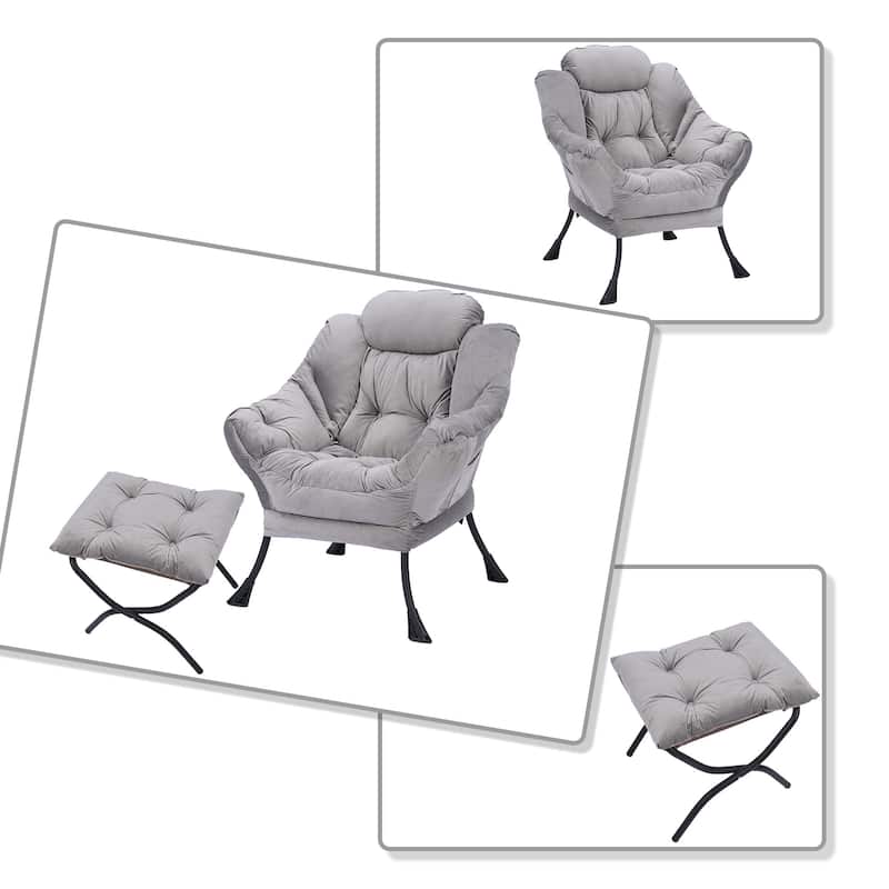 Modern Stylish Fabric Upholstered Accent Leisure Chair with an Ottoman