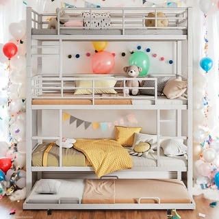 Modern Twin Size Metal Triple Bunk Bed With Twin Size Trundle,Sturdy Structure For Bedroom