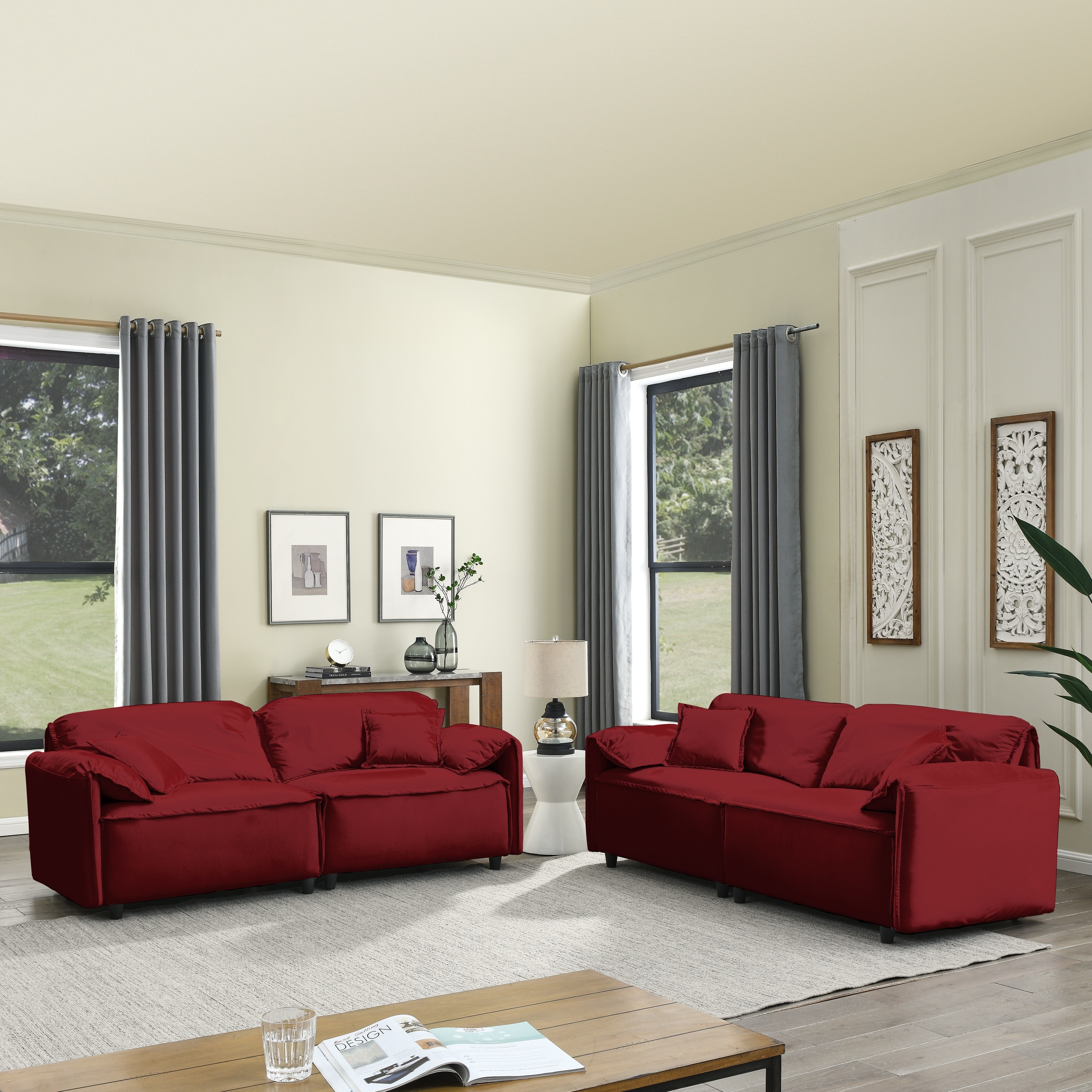 2 Piece Pebbled Leather Sofa Set Velvet Upholstery Couch Set for