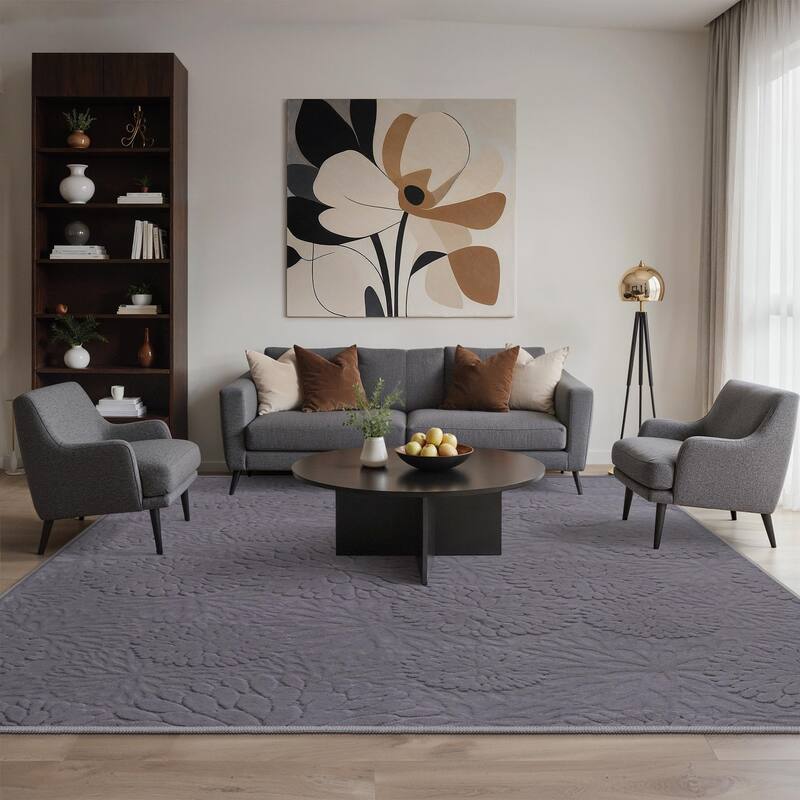 Mcow High-Low Textured Plush Washable Non-Slip Area Rug