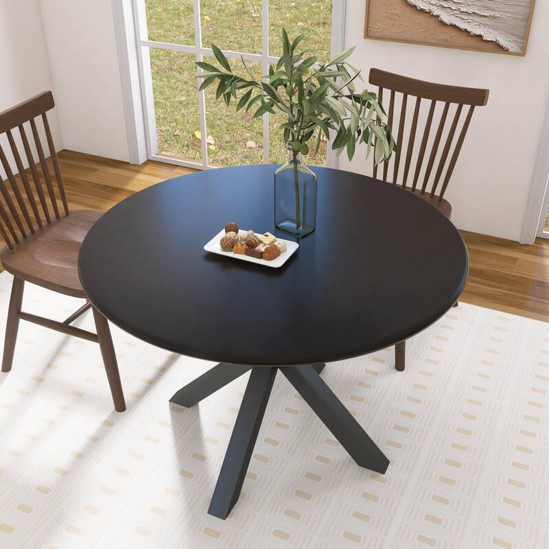 42 Inch Dining Table With Round Table Top and Steel Cross Legs - 29"H x 42"L x 42"W