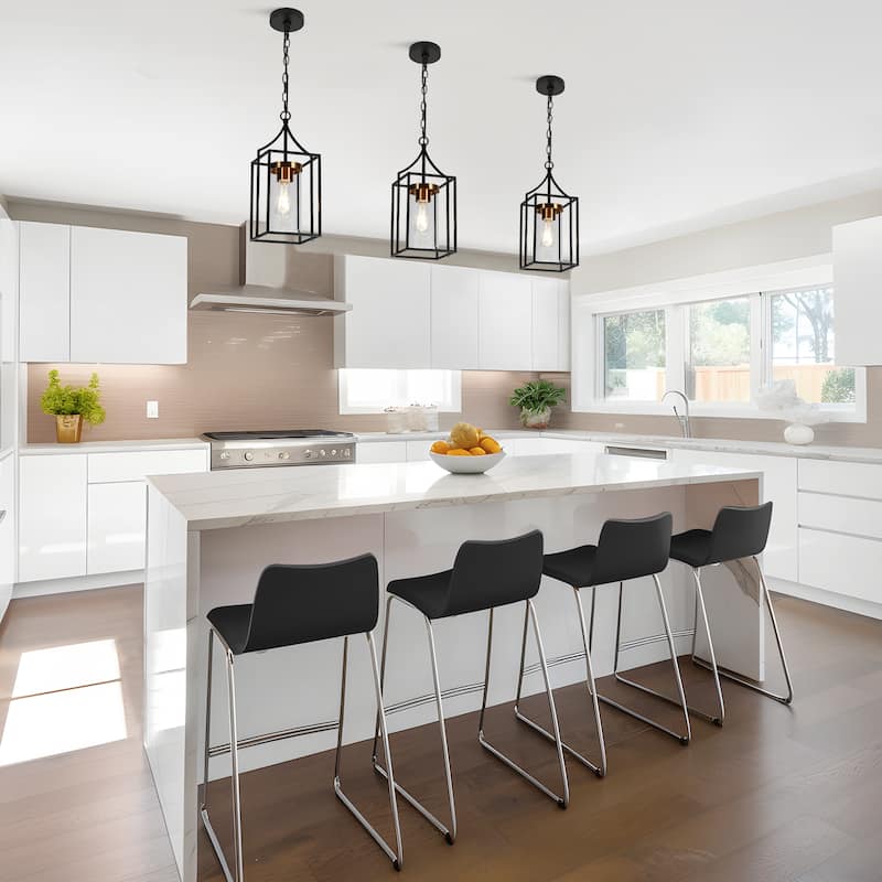 Modern Farmhouse Black Gold Pendant Light with Clear Glass Shade for Kitchen Island