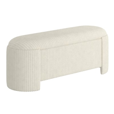 Modern Fabric Storage Ottoman - Ivory