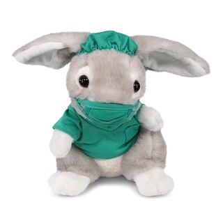 DolliBu Grey Rabbit Doctor Plush Toy with Scrub Uniform and Cap Outfit ...