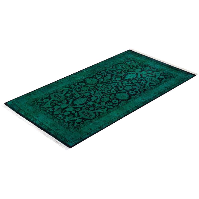 Overton Hand Knotted Wool Vintage Inspired Modern Contemporary Overdyed Green Area Rug - 3' 1" x 5' 5"