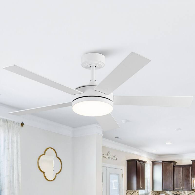 48" Modern White Bedroom Smart LED Ceiling Fan with Remote and App