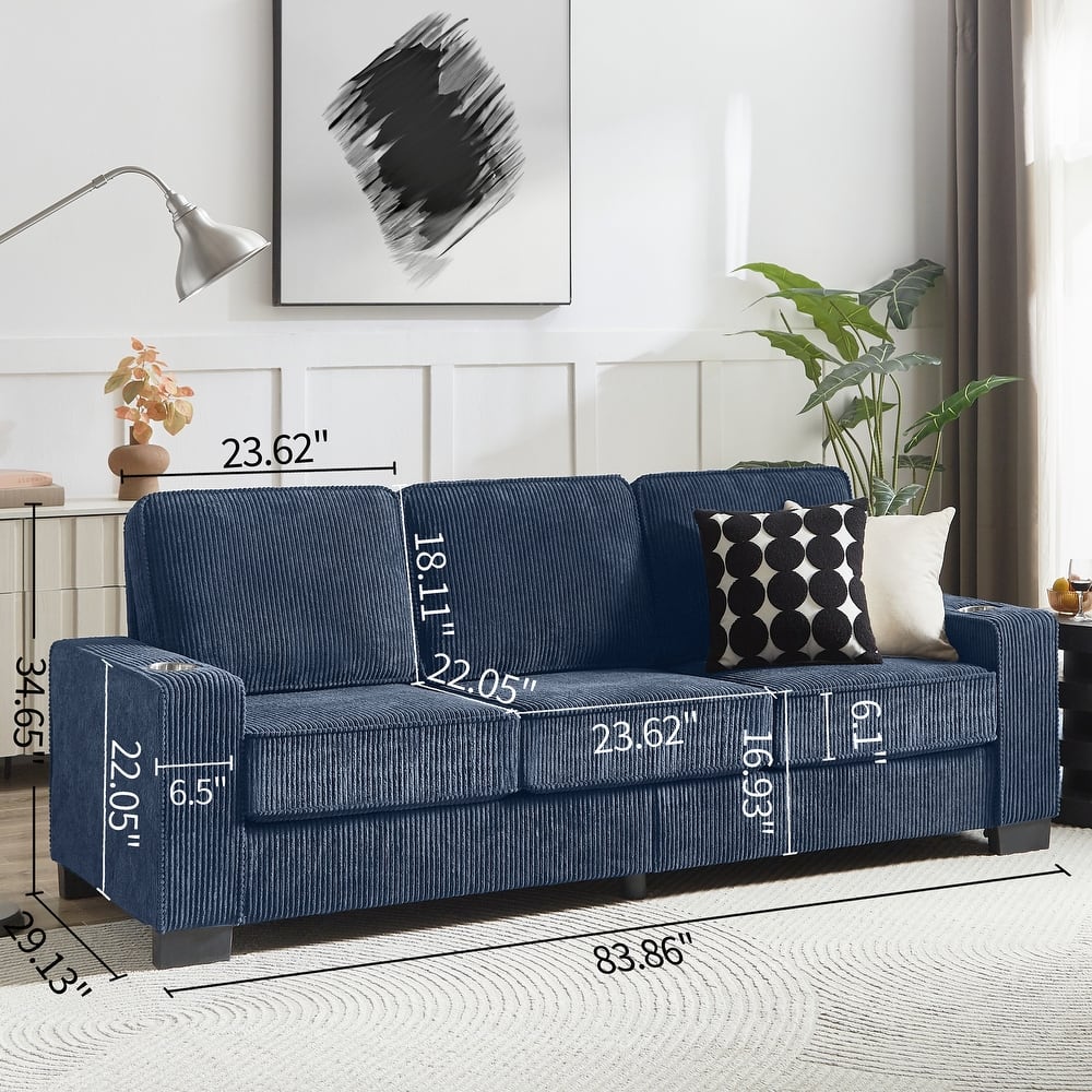 83.86"Corduroy Fabric sofa,Modern Compressed Couch,3-Seater Sofa