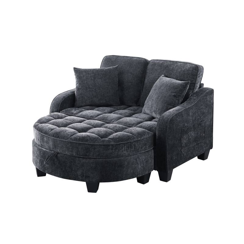 Roomfitters Two-Seater Sofa Chaise with Storage Ottoman, Irregular Armrests and Backrest, Upholstered Sofa with Pillows