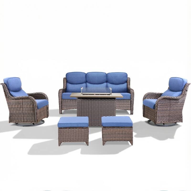 Pocassy Outdoor Fire Pit Sofa Swivel Chairs Conversation Set