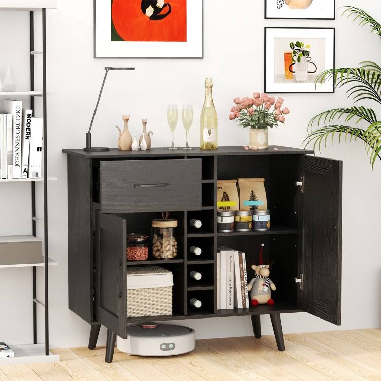 Buffet Sideboard with 6-Bottle Wine Rack Drawer and Adjustable Shelves - 35.5"x 16"x 31"(L x W x H)