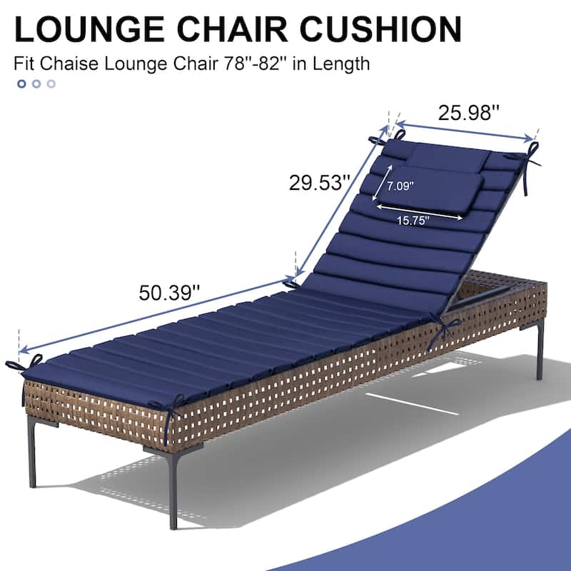 Outdoor Chaise Lounge Cushion, Quilted Patio Sun Lounger Pad with Straps