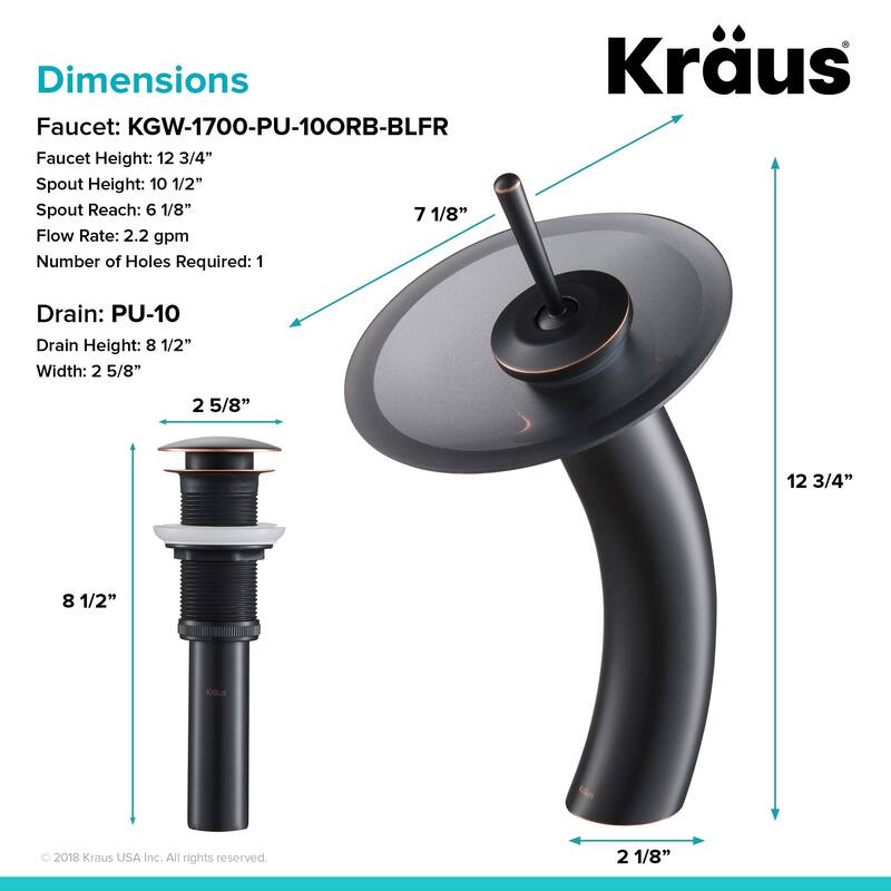 Kraus Waterfall Single Hole Vessel Bathroom Faucet - Metal Pop-Up