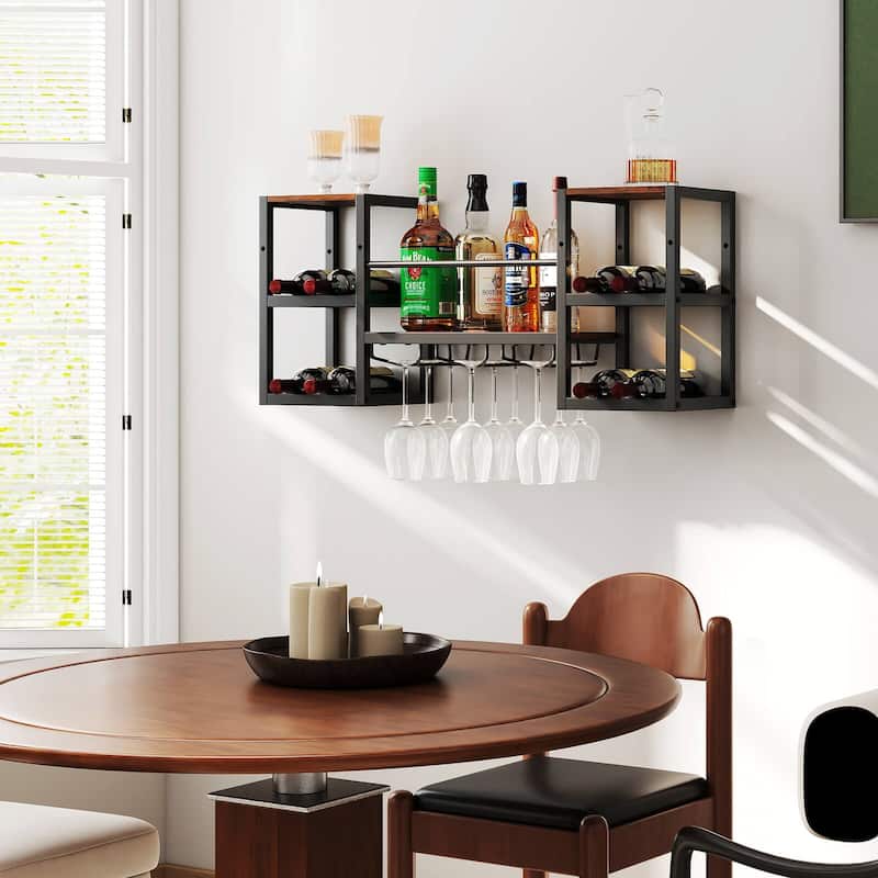 Costway 3-Tier Wall Mounted Wine Rack with Glass Holder Open Shelf - See Details