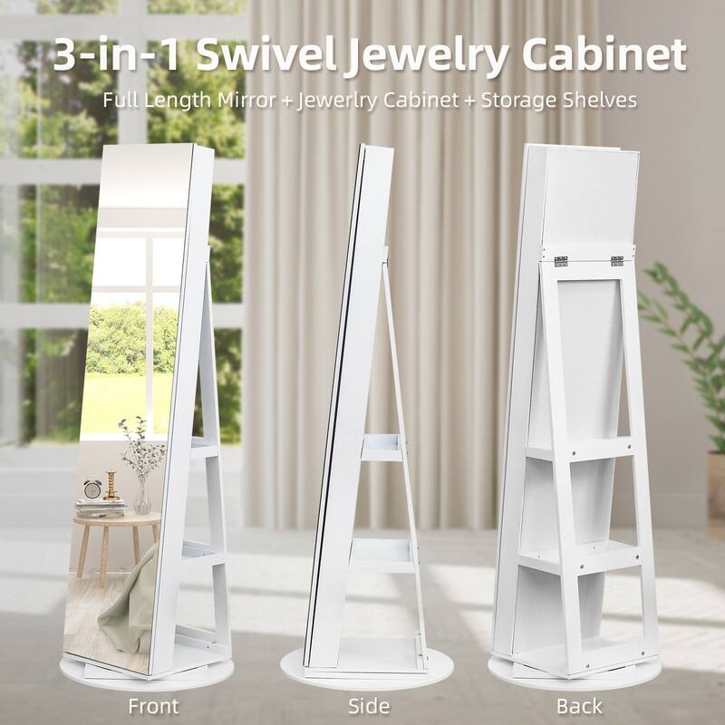 White Mirror Storage Cabinet 5 Shelves Rotatable