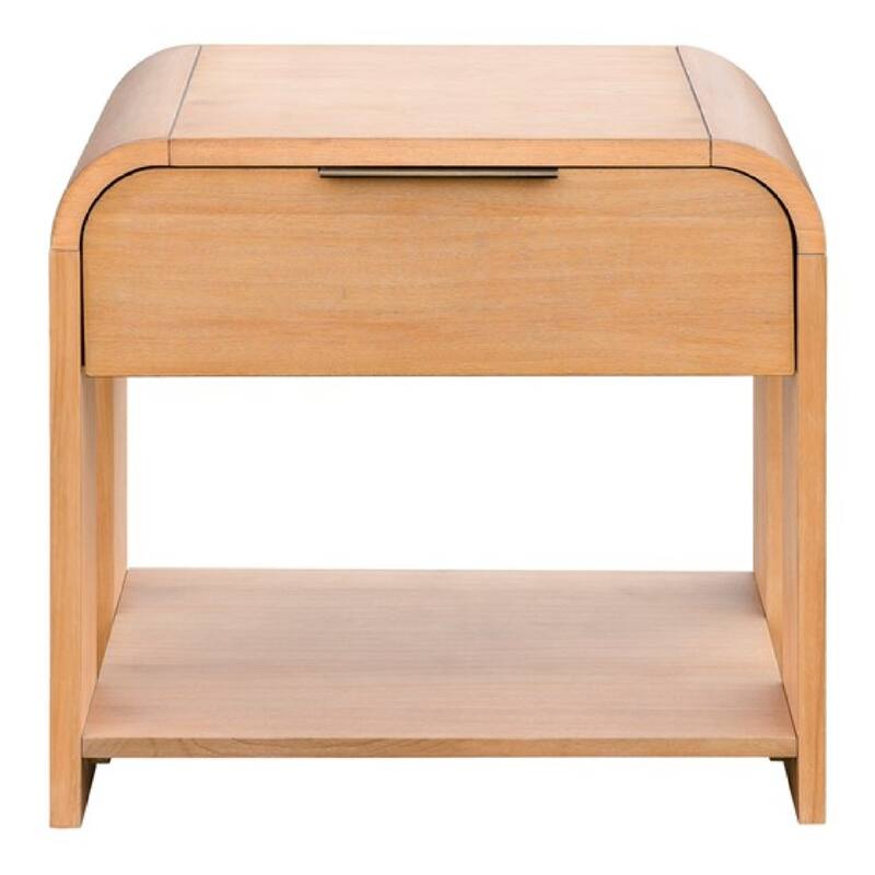 Roomfitters Modern Waterfall Nightstand, Mid Century Curved Wood End Table with Storage and Open Shelf, Natural
