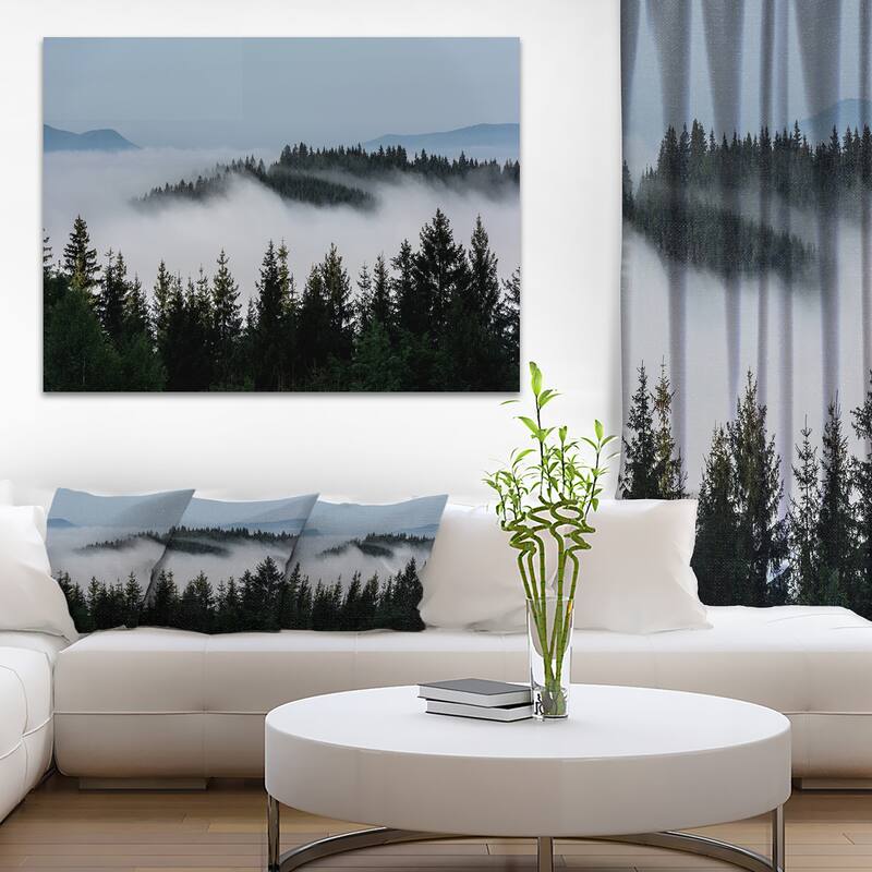 Dark Trees and Fog Over Mountains - Landscape Art Print Canvas - 40 in. wide x 30 in. high