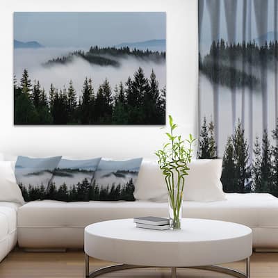 Dark Trees and Fog Over Mountains - Landscape Art Print Canvas