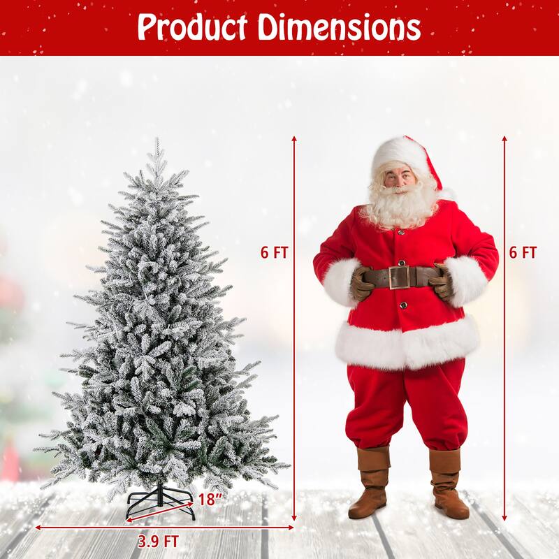 Gymax 4.5/6/7 FT Pre-Lit Artificial Christmas Tree Snow Flocked Full