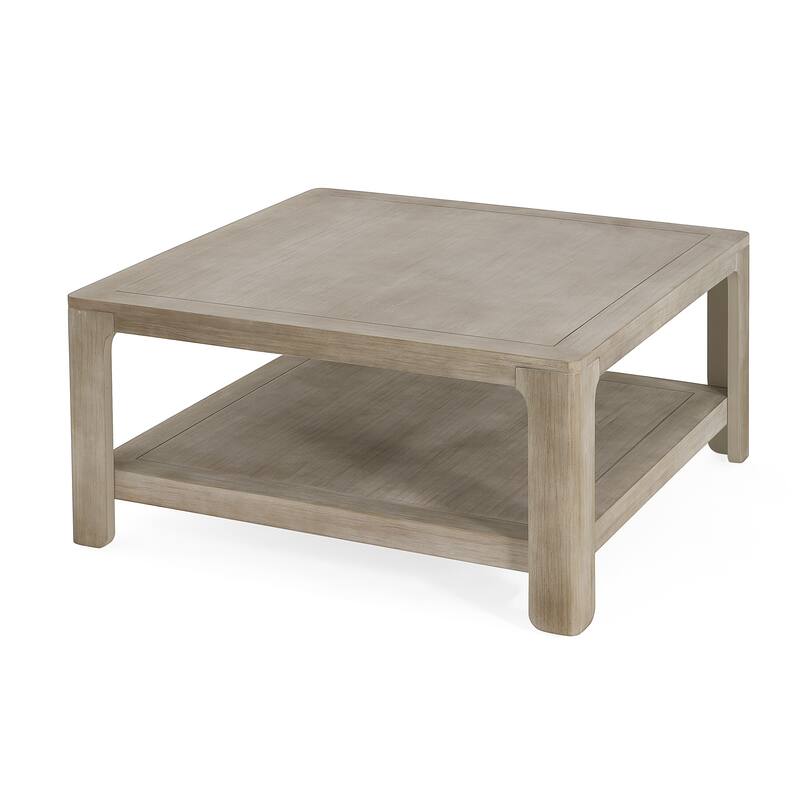 Square Coffee Table with Open Storage Shelf, Double-Tier Wooden Center Table for Living Room/Office, Classic Cocktail Table