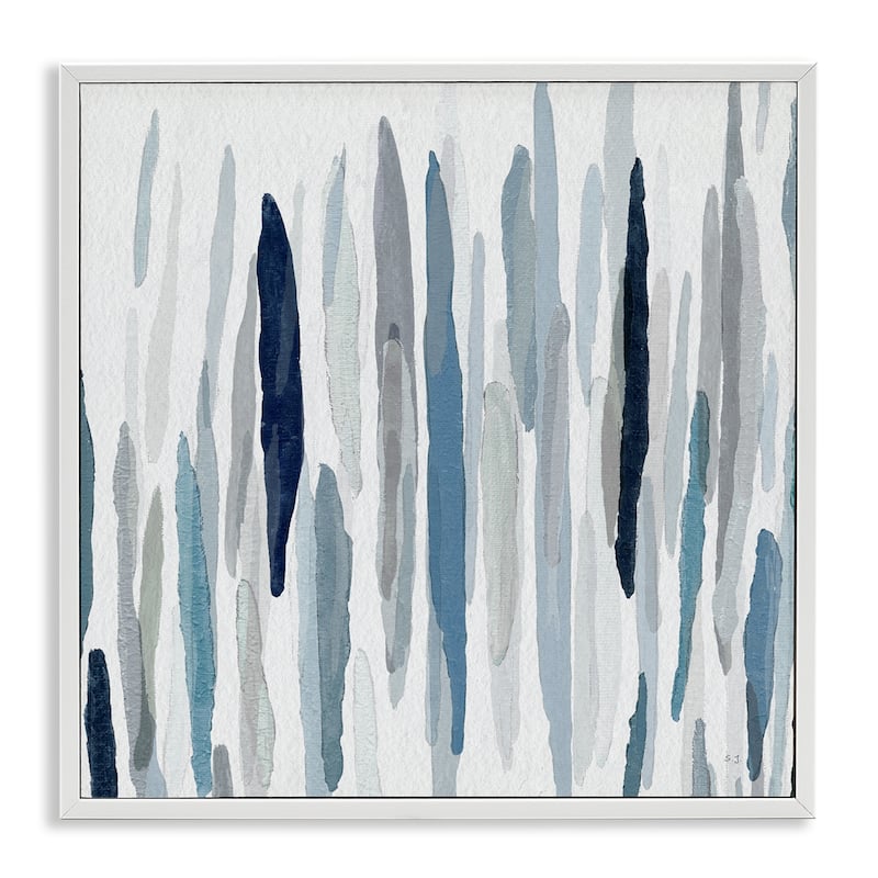 Stupell Abstract Thick Brush Blue Grey Paint Drip Framed Wall Art, Design by Susan Jill - 24 x 24 - White